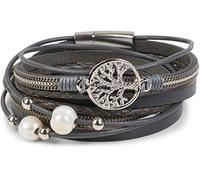 styleBREAKER Bracelet multi-tours femme perles arbre de vie aimanté | Collier 2 rangs, 38,5 cm, largeur 1,6 cm, pendentif amulette, toucher doux, bijou élégant, fermeture facile.