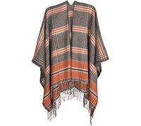 styleBREAKER Cape pour Femme avec Motif à Carreaux Prince-de-Galles et Franges, châle, Poncho, Femme 08010058, Couleur:Orange-Noir-Blanc