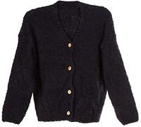 styleBREAKER Cardigan en Tricot Boucle pour Femme, avec Patte de Boutonnage, Cardigan uni, Gilet en Tricot Bouclette, Taille Unique 08010081, Couleur:Bleu foncé