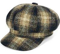 styleBREAKER Casquette ballon pour dames en optique à carreaux, casquette à pointe à carreaux style vintage, casquette coulissante Bakerboy, casquette Newsboy 04023077, couleur:Bleu foncé-marron-beige