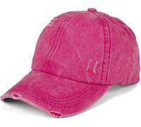 styleBREAKER Casquette Baseball pour Femmes avec Queue de Cheval, Look usé déchiré, Couleur Unie, Fermeture à Scratch, Bande croisée, Ajustable en Coton, Style décontracté été, Rose