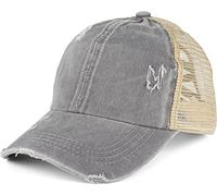 styleBREAKER Casquette Baseball Queue de Cheval Femme Look usé 6 pans | Casquette filet respirant, effet usé, franges. Élastique pour queue de cheval. Fermeture scratch (54-59 cm).