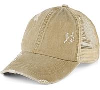 styleBREAKER Casquette Baseball Queue de Cheval Femme Look usé 6 pans | Casquette filet respirant, effet usé, franges. Élastique pour queue de cheval. Fermeture scratch (54-59 cm).