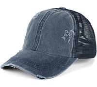 styleBREAKER Casquette Baseball Queue de Cheval Femme Look usé 6 pans | Casquette filet respirant, effet usé, franges. Élastique pour queue de cheval. Fermeture scratch (54-59 cm).