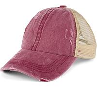 styleBREAKER Casquette Baseball Queue de Cheval Femme Look usé 6 pans | Casquette filet respirant, effet usé, franges. Élastique pour queue de cheval. Fermeture scratch (54-59 cm).