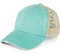 styleBREAKER Casquette Baseball Queue de Cheval Femme Look usé 6 pans | Casquette filet respirant, effet usé, franges. Élastique pour queue de cheval. Fermeture scratch (54-59 cm).