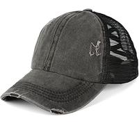 styleBREAKER Casquette Baseball Queue de Cheval Femme Look usé 6 pans | Casquette filet respirant, effet usé, franges. Élastique pour queue de cheval. Fermeture scratch (54-59 cm).