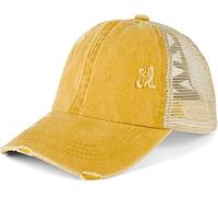 styleBREAKER Casquette de Baseball pour Femmes au Look usé délavé avec Panneau en Mesh, Style Ponytail pour Queue Haute, Ajustable à 6 Panneaux, idéale pour été et Loisirs, Jaune