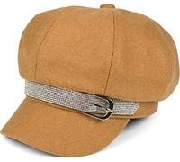 styleBREAKER Casquette de Boulangerie Pour Dames Avec Bande et Boucle en Strass, Optique en Feutre, Style Ballon et Journaliste 04023073, Couleur: Chameau