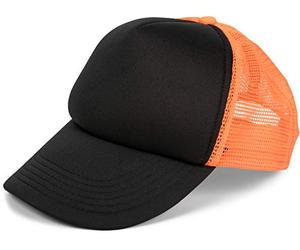 styleBREAKER Casquette en Maille 5 Panneaux Unisexe, Casquette de Camionneur, Casquette de Baseball, Fermeture réglable par clic et Snap 04023007, Couleur:Noir-Orange néon