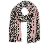 styleBREAKER Châle pour femme avec motif léopard, rayures colorées et franges, écharpe d'hiver, étole, foulard 01017082, couleur:Marron-rose