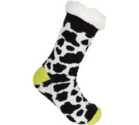 styleBREAKER Chaussettes ABS unisexes avec motif imprimé animal, chaussettes ABS chaudes, taille 35-42 EU / 5-10 US / 4-8 UK 08030011, couleur:Vache - Vert citron-Noir-Blanc