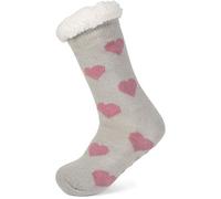 styleBREAKER chaussettes antidérapantes pour femmes avec doublure en peluche et motif coeur, taille 35-42 EU / 5-10 US / 4-8 UK 08030007, couleur:gris clair-rose foncé