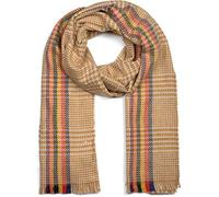 styleBREAKER écharpe douce pour femmes avec motif pied-de-poule pepita, rayures colorées et des franges sur le pourtour, hiver, étole, foulard 01017121, couleur:Curry-Beige
