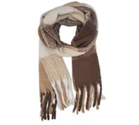 styleBREAKER Écharpe en tissu pour femme à motif à carreaux | Longue écharpe avec glands épais et longs | Écharpe tricotée d'hiver douce en matière chaude type étole, Marron-marron clair-crème