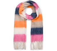 styleBREAKER Écharpe femme en maille tissée à larges rayures colorées et franges épaisses - Écharpe chaude d'hiver, multicolore 01017160, couleur:Rose-Blanc-Orange-Taupe-Bleu Foncé