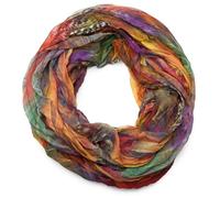 styleBREAKER Écharpe tube snood style batik avec motif à plumes, effet froissé, soyeuse et légère 01016064, couleur:Multicolore