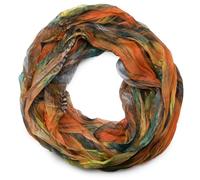 styleBREAKER Écharpe Loop Femme Batik Plumes Viscose 80x70cm,Orange