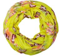 styleBREAKER Écharpe Loop femme motif papillons et fleurs 85x85cm,Jaune