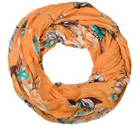 styleBREAKER Écharpe Loop femme motif papillons et fleurs 85x85cm,Orange