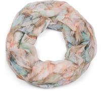 styleBREAKER Écharpe loop femme motif plumes style bohème,Beige-turquoise