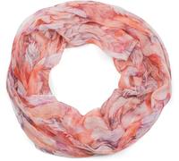 styleBREAKER Écharpe loop femme motif plumes style bohème,Orange-Rouge