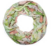 styleBREAKER Écharpe loop femme motif plumes style bohème,Vert-orange