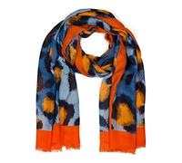 styleBREAKER Echarpe pour dames avec imprimé léo abstrait oversize et franges courtes 01016207, couleur:Orange-bleu