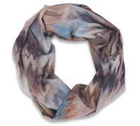 styleBREAKER Écharpe tubulaire pour femme avec motif de vagues aquarelle zigzag | Écharpe boucle douce en viscose | Châle rond léger tour de cou matière douce 90x40 cm, Marron-bleu