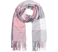 styleBREAKER Écharpe unisexe à carreaux doux avec de longues franges, à carreaux, hiver, étole 01017110, couleur:Rose-gris-blanc