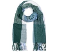 styleBREAKER Écharpe unisexe à carreaux doux avec de longues franges, à carreaux, hiver, étole 01017110, couleur:Vert foncé-Bleu clair-Blanc