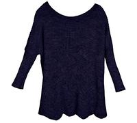 styleBREAKER élégant Pullover tricoté Oversize avec Motif ajouré, Manches Longues et col Bateau, Poncho, Taille Unique 08010066, Couleur:Bleu foncé