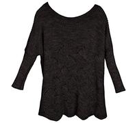 styleBREAKER élégant Pullover tricoté Oversize avec Motif ajouré, Manches Longues et col Bateau, Poncho, Taille Unique 08010066, Couleur:Noir