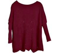 styleBREAKER élégant Pullover tricoté Oversize avec Motif ajouré, Manches Longues et col Bateau, Poncho, Taille Unique 08010066, Couleur:Bodeaux-Violet