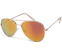 styleBREAKER enfants Lunettes de soleil pilotes avec monture en acier inoxydable, miroir ou teinté 09020059, couleur:Monture dorée/verre orange-rouge réfléchissant