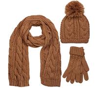 styleBREAKER Ensemble bonnet écharpe gants femme motif torsadé,Cognac/éch