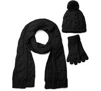 styleBREAKER Ensemble bonnet écharpe gants femme motif torsadé | Set 3 pièces : écharpe 185x35cm, bonnet (jusquà 59cm), gants élastiques (16-21cm). Ensemble hiver coordonné.