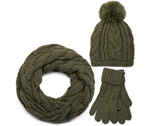 styleBREAKER Ensemble bonnet écharpe gants femme motif torsadé | Set 3 pièces : écharpe 185x35cm, bonnet (jusquà 59cm), gants élastiques (16-21cm). Ensemble hiver coordonné.