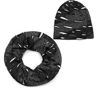 styleBREAKER Ensemble composé d'une écharpe loop et d'un bonnet avec effet vintage usé, unisexe 01018209, couleur:Noir-blanc, taille:large