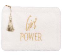 styleBREAKER Femme Beautybag Girl Power en Look Nounours, Sac à cosmétiques, Make Up Bag en Polaire, Organisateur de Sacs 02013034, Couleur:Crème