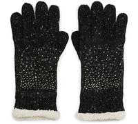 styleBREAKER gants d’hiver pour femme en maille douce avec strass, doublure polaire chaude, gants thermiques scintillants à doigts, confortables et élégants pour temps froid, Noir chiné