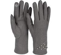 styleBREAKER Gants dames à écran tactile avec strass et perles, doublure polaire, gants chauds, hiver 09010035, couleur:Gris foncé