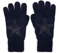 styleBREAKER Gants tricotés pour femmes avec application étoile en strass | gants d'hiver chauds et doux avec double poignet | gants à doigts élastiques, Bleu nuit/bleu foncé