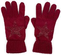 styleBREAKER Gants tricotés pour femmes avec application étoile en strass | gants d'hiver chauds et doux avec double poignet | gants à doigts élastiques, Bordeaux-rouge