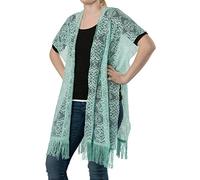 styleBREAKER Gilet Style Crochet avec Un Motif à Fleurs et des Franges, sans Fermeture, été, Femmes 08010021, Couleur:Menthe