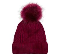 styleBREAKER Ladies Fine Knit Pom Pom Hat with Cable Pattern, Faux Fur Pom Pom Beanie, Lined Winter Knit Hat 04024100 (en Anglais), Couleur:Bordeaux-Rouge