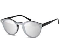 styleBREAKER Lunettes de soleil monoverre avec verres plats et branches en plastique, verre rond, unisexe 09020077, couleur:Monture noir/verre argenté en miroir