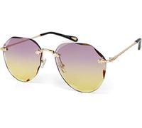 styleBREAKER Lunettes de soleil pilote non cerclées avec des verres teintés en diamant, branches gravées, verres rectangulaires 09020106, couleur:Monture or/Verre violet-jaune dégradé