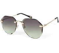 styleBREAKER Lunettes de soleil pilote non cerclées avec des verres teintés en diamant, branches gravées, verres rectangulaires 09020106, couleur:Monture or/verre gris-vert dégradé