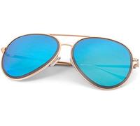 styleBREAKER Lunettes de soleil pilote unisexe avec un bord taillé, verres réfléchissants en polycarbonate et monture en métal, lunettes 09020102, couleur:Monture dorée/verre bleu réfléchissant